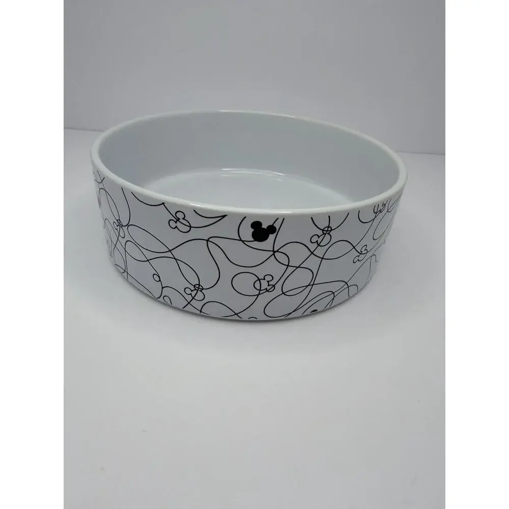 Disney Chewy Mickey Mouse Lines White Black Pet Dog Cat Food Water Bowl